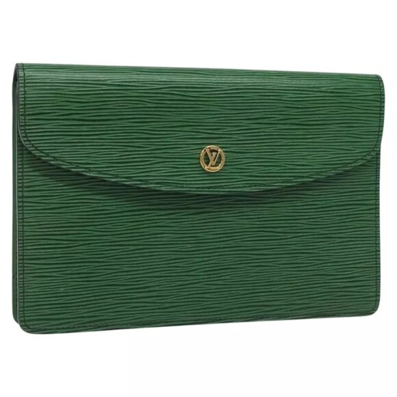 LOUIS VUITTON Epi Montaigne 23 Clutch Bag Green M52664 LV Auth 115358 - Picture 1 of 14